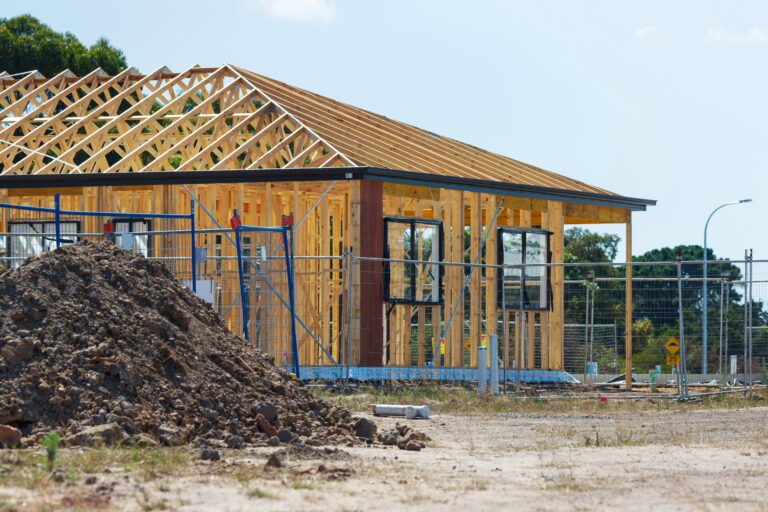 Timber house frame under construction by a local trade business